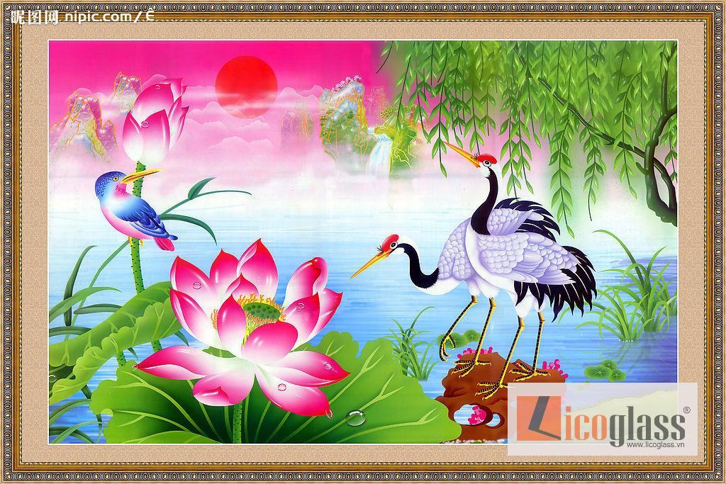 Bộ tranh kính tứ quý mẫu đơn - sen - cúc – đào  Bộ tranh kính tứ quý mẫu đơn - sen - cúc – đào