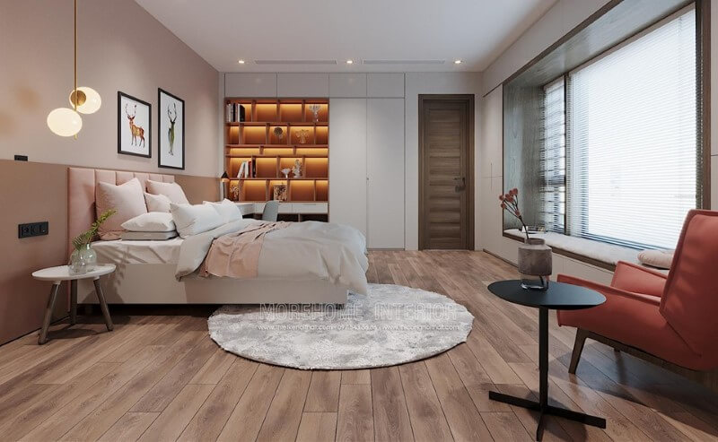 Thiết kế nội thất phòng ngủ bé gái với tông màu hồng nhẹ nhàng cho nhà phố hiện đại