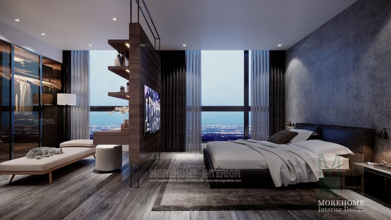 Một không gian nội thất phòng ngủ thiết kế màu sắc đơn giản mộc mạc nhưng lại thể hiện được sự sang trọng riêng biệt.