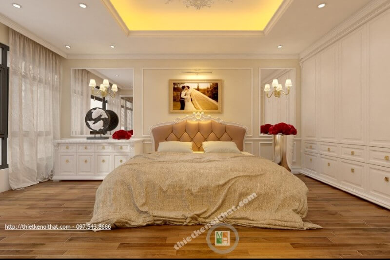 Trang trí nội thất phòng ngủ chung cư ấn tượng, ấm áp với tone màu trầm ấm, tinh tế