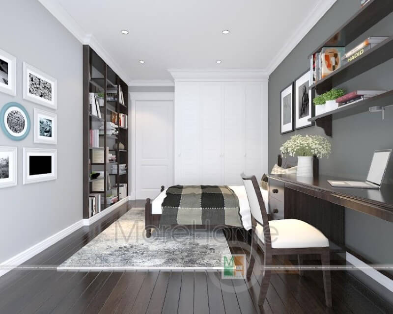 Không gian nội thất phòng ngủ chung cư mang đậm chất hiện đại từ màu sắc tới phong cách trang trí phù hợp với độ tuổi trẻ trung sáng tạo