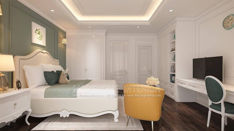 Thiết kế nội thất phòng ngủ với tông màu xanh- trắng mang đến không gian xanh, tươi mới cho căn phòng