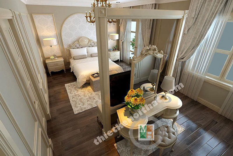 Thiết kế phòng ngủ ấn tượng với nội thất tân cổ điển, đường nét tinh tế tạo không gian như lạc bức vào hoàng cung Thiết kế nội thất phòng ngủ biệt thự đẹp, sang trọng