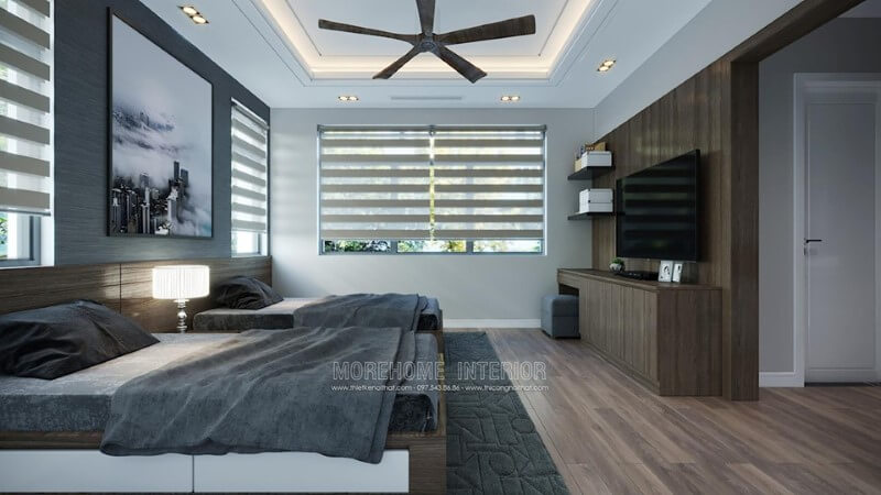 Thiết kế phòng ngủ đôi cho không gian giúp tiết kiệm được diện tích vừa tạo không gian hòa đồng hơn cho trẻ