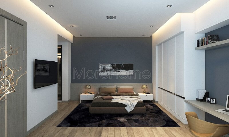 Thiết kế nội thất phòng ngủ chung cư hiện đại đơn giản trang bị vật dụng ngăn nắp, màu sắc hợp phong thủy với mệnh của gia chủ