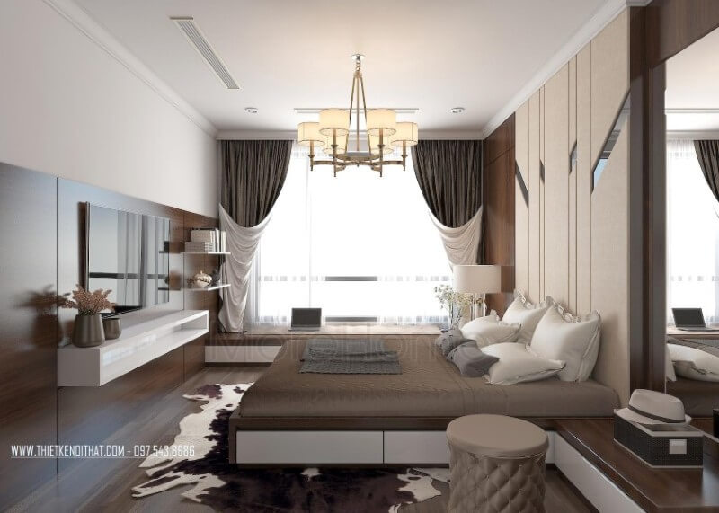Thiết kế nội thất phòng ngủ phong cách hiện đại không quá cầu kỳ về chi tiết nhưng vẫn mang đến cảm giác sang trọng và tiện nghi