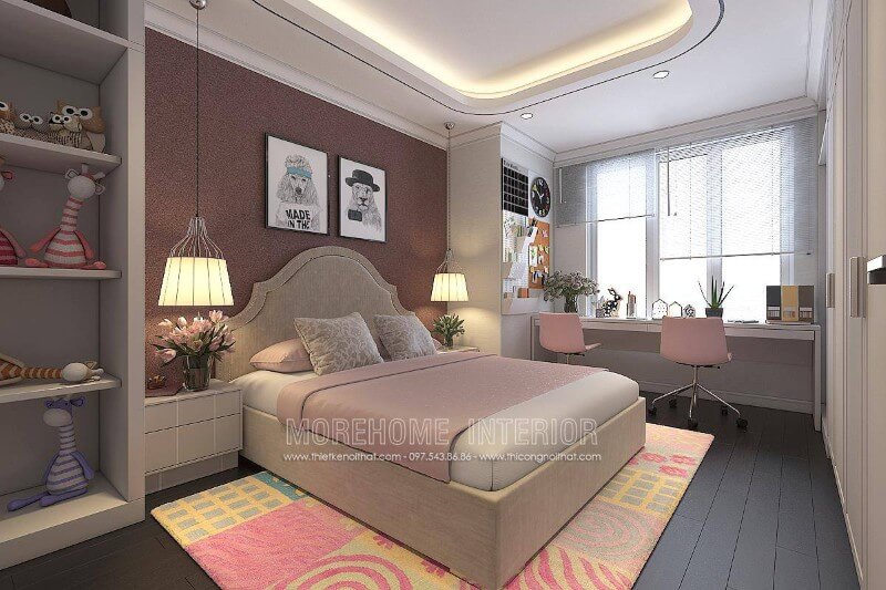Nội thất phòng ngủ bé gái hiện đại với đồ nội thất thiết kế thông minh và tiện nghi