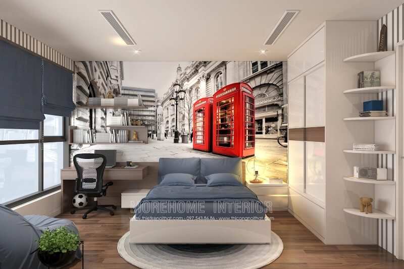Thiết kế giường ngủ gỗ Acrylic với tone màu trắng chủ đạo làm cho căn phòng thêm sáng sủa và tinh tế hơn