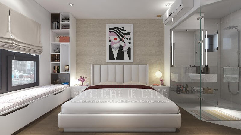 Giường ngủ khung gỗ tự nhiên nhập khẩu được bọc da màu trắng tinh tế mang lại không gian sang trọng và đẳng cấp hơn cả