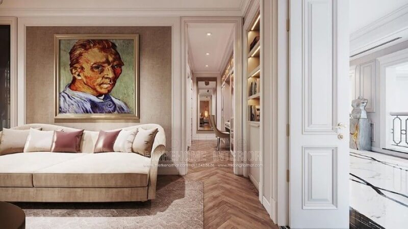 Tranh canvas chân dung họa sĩ Van Gogh nổi tiếng tạo điểm nhấn tuyệt đẹp cho không gian. Thiết kế phòng ngủ tại Hà Nội