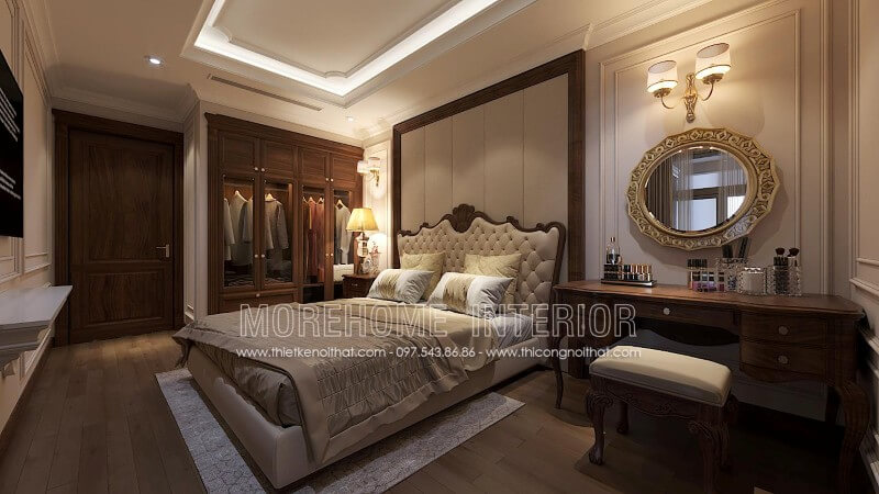 Giường ngủ gỗ óc chó tân cổ điển Giường ngủ gỗ óc chó tân cổ điển