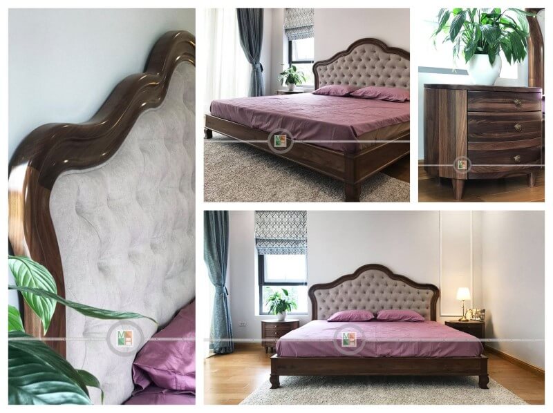 Giường ngủ gỗ óc chó tân cổ điển Giường ngủ gỗ óc chó tân cổ điển