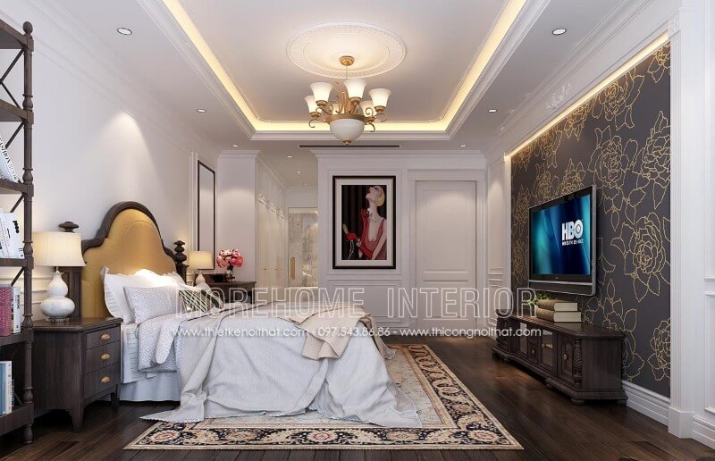 Giường ngủ gỗ óc chó tân cổ điển Giường ngủ gỗ óc chó tân cổ điển