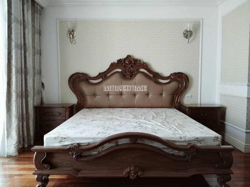 Giường ngủ gỗ óc chó tân cổ điển Giường ngủ gỗ óc chó tân cổ điển