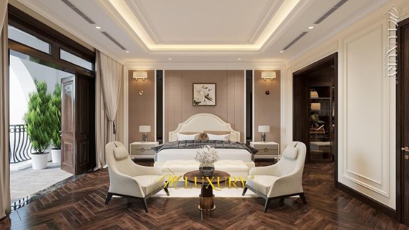 Trang trí phòng ngủ biệt thự tân cổ điển sang trọng