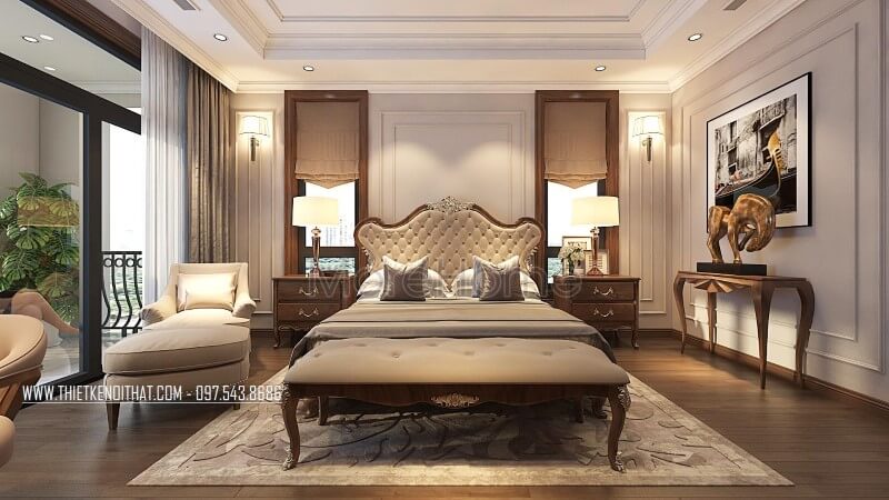 Mẫu giường ngủ biệt thự gỗ óc chó đẹp đắt tiền tại Hà Nội
