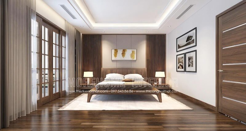 Cùng chiêm ngưỡng mẫu giường ngủ có chân bằng gỗ óc chó phong cách hiện đại sang trọng cho phòng ngủ này Thiết kế phòng ngủ tại Hà Nội