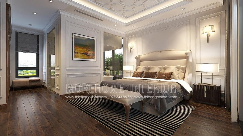 Mẫu thiết kế giường ngủ 2 người với chất liệu gỗ gỗ óc chó nhập khẩu cao cấp. Hầu hết các gia chủ đến với Morehome đều rất ưng ý với mẫu giường ngủ này