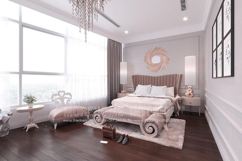 Mẫu giường ngủ gỗ tần bì nhập khẩu phun sơn phong cách tân cổ điển sang trọng, được thiết kế với kiểu dáng thấp, phía cuối giường được bố trí thêm chiếc đôn cùng chất liệu mang lại sự tiện nghi và thoải mái nhất cho gia chủ